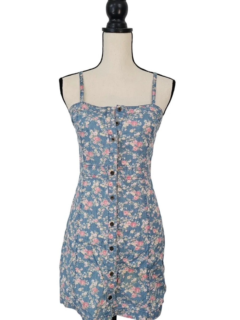 Forever 21 Blue Floral Button-Front Camisole Dress